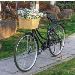 TEMU Bicycle Basket - Durable Pp Material, Beige Wicker-, Ergonomic Handle & Secure Handlebar Mount For Cycling, Multi-use Storage Basket For Groceries, Laundry, Bathroom - Portable Organizer