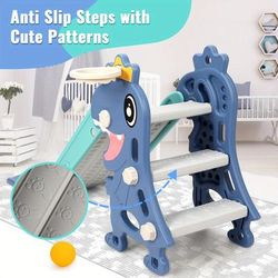 TEMU Plastic Slide Set For Indoor Outdoor Playset Foldable Slide Set, Outdoor Climber Set With Stair Basketball Hoop And Ball