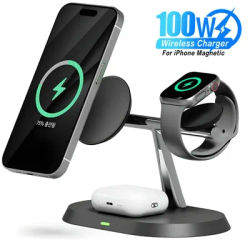 Support de chargeur magnétique sans fil 3 en 1, 100W, pour Magsafe iPhone 16 15 14 13 12 Apple Watch 8 7 Airpods Pro, Station de charge rapide