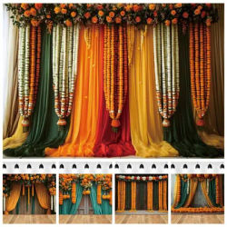 Indian Style Photography Background Marigold Flower Curtain Puja Ganpati Pooja Traditional Decor