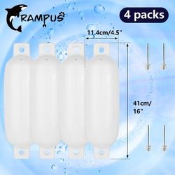 "TEMU Grampus 4pcs Boat Fenders - Durable Pvc, Fit For Docking & Trailer Use - White, Sizes 16", 23", 27" - Essential Marine Accessories"
