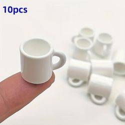 TEMU 10pcs Mini White Resin Coffee Cups For Diy Dollhouse & Miniature Landscape Decor - Cute Abs Polyresin Cups, Handmade Crafts, Dollhouse Accessories