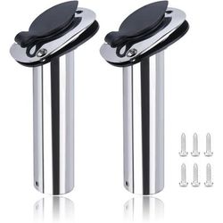 TEMU 2pcs Boat Stainless Steel Fishing Rod Holders, 15/30/90 Degree Flush Mount With Pvc Cap, Inner Tube And Gasket, For Outdoor Fishing, Fishing Rods And Accessories