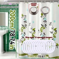 TEMU Leaf Pattern Shower Curtain, Water-resistant Polyethylene Fabric, Plant Theme, Non-woven Fabric Weave, Clean, Includes Hooks, Grommet , Unlined - Ideal For Home & Hotel Use