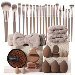 TEMU Professional Makeup Brush Set In Combination Light Beige - 20/40pcs With High-quality Nylon Bristles, Headbands, Sponges & Velvet Applicators, Abs Plastic Handles, Fragrance-free