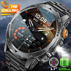 LIGE montre intelligente militaire hommes 1000mAh batterie extérieur lampe de poche LED étanche fréquence cardiaque Sport BT appel 1.7 "AMOLED Smartwatch