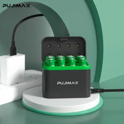 PUJIMAX Smart 4-slot AA/4-slot AAA 1.5V Li-Ion Battery Charger for Rechargeable Li-Ion Batteries with High Capacity Battery Kit