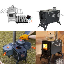 Portable Stainless Steel Wood Stove Outdoor Camping Heater BBQ Grill Tent Fireplace Multifunctional Desktop Stove