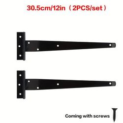 TEMU 2pcs T-hinge Black Door Hinge Multiple Sizes Outdoor Heavy Duty Hinge Door Hinge Shed Hinge Belt Hinge Barn Door Hinge With Screws