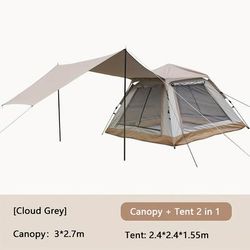 TEMU 6-person Outdoor Camping Tent With Sunshade, Quick Setup, Portable Rectangular Tent For Trips, Tent, Ventilated Camping, Sun Protection Tent