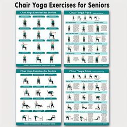 TEMU 4pcs Chair Yoga Exercise Fitness Charts For Beginners & Seniors, Yoga Practice Guide, Flexibility Training, Challenge Workouts, Chair Yoga Fitness Chart, 8x10 Inch Unframed Printing