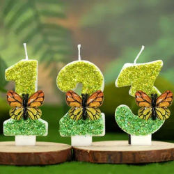 Bougie à gâteau avec chiffres 0-9, bougies d'anniversaire créatives et amusantes, bougies à gâteau papillon vert, cire de soja, décoration de gâteau pour fête d'anniversaire