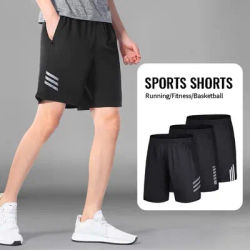 New Summer Running Shorts Men Striped Printing Loose Basketball Sport Gym Breathable Shorts Fitness Training Workout Bottom Male