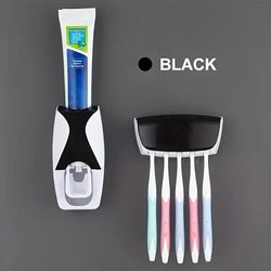 TEMU Wall-mounted Toothbrush Holder With Automatic Toothpaste Dispenser, Accommodates 5 Toothbrushes, No Power Required, Made Of Plastic, Bathroom Accessory.