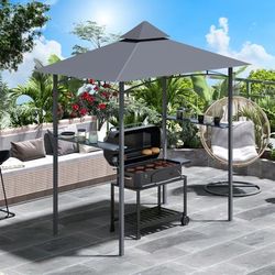 TEMU 2.5m New Double-tier Bbq Gazebo Grill Canopy Barbecue Tent Shelter Patio Deck Cover - Grey