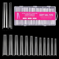 TEMU 240pcs Extra Long 2.17in Clear Tips - No , Half Cover Design For Acrylic & Gel Nails, Professional Salon & Diy Nail Art Essentials With Glossy Finish, Nail Accessories, Highquality Nails