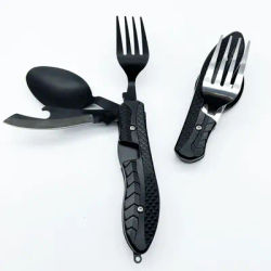 3-in-1 Outdoor Tool Folding Spoon Fork Knife Combo Set Cutlery Picnic Travel Portable Multitool Stainless Steel Camping Utensils
