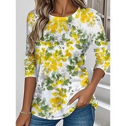 T-shirt da donna maniche lunghe collo girotondo maniche lunghe tunica grafica floreale piante elegante stilosa top regolari quotidiani uscita weekend stampa verde chiaro blu viola arancione marrone