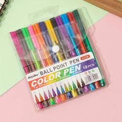 TEMU 12 Color Ball Point Pens With Triangular Grip For Easy Handling - Medium .0 Mm - Suitable For School And Office Use