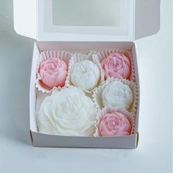 TEMU Peony-shaped Candle Gift Set Of 6, Elegant White And Pink Floral Scented Candles For Home Use, Women, Birthdays, Valentine's Day, Day, Christmas, Etc., Lasts 3-, Decorative Housewarming Candles