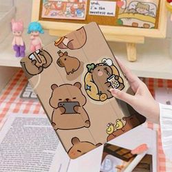 TEMU Cute Capybara For Ipad Case With Built-in Pen Tray - Shockproof Tpu Protective Cover For Ipad 9.7/10.2/10.9/12.9/pro 11/10th Gen, Cartoon Design, Lightweight And Anti-scratch, For Ipad Accessorie