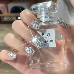 TEMU Y2k 24pcs Silvery Glitter Fake Nails, Elegantly Luxurious With , Cool And Fashion For Everyday Wear, A Must-have For Commuting, Perfect Nail Art For, Ideal Holiday Gift.