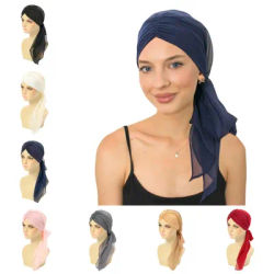 Turban musulman pour femmes, Hijab, chapeau de chimio contre le Cancer, casquette de couleur unie, couverture de perte de cheveux, foulard de tête, Bandana extensible, couvre-chef pré-attaché,