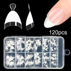 TEMU 120pcs French Style Almond Shaped Short Nails, Transparent Glossy Finish, Nail Tips Set, Ultra-thin Nail Art For Manicure