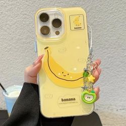 TEMU Graffiti Banana With Pendant Suitable For Iphone 16 Pro Max Case, Compatible With Iphone 13/15 Couple 14.