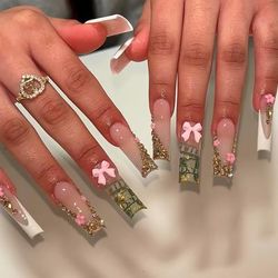 TEMU Pure Handmade Manicure With 1pc Of Jelly Glue And 1pc Of Nail File, Of 24pcs Of False Nails, French Fashion Long Square Nails, Suitable For Gifts For And Women