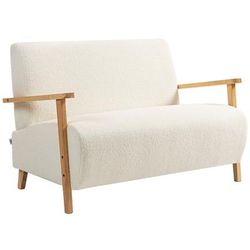 TEMU 2 Seater Sofa, Small Sherpa Fabric Couch Settee, Nordic Upholstered Loveseat With Wood Legs And Armrests, Thick Seat For Living Room, Bedroom, Office