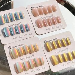 TEMU 40pcs Electroplated Cat Eye - 4pcs Set Of High-end Light Color Porcelain White Fake Nails For Daily S