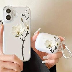 TEMU 2pcs 1 Set&for Iphone 16 Pro New Luxury All Inclusive Shockproof Creative Flower Pattern Phone Case For Iphone 15 14 11 Pro 8 Pus Kn1&1pcs Of Matte Creative Fashion Headphone Case For Airpods Pro