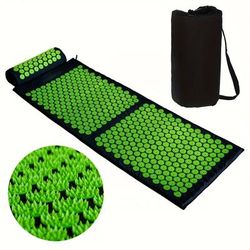 TEMU Portable Acupressure Mat For Yoga & Meditation - Foldable Abs Plastic Muscle Massage Pad With Hexagonal , Red/green For Home, Camping, Travel
