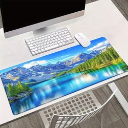 TEMU Xxl Scenic Landscape Desk Mat - Hd Printed, Non-slip Rubber Mousepad With Vibrant Mountain And Lake Design, Ideal For Office & Pc Gaming, Perfect Gift For Family & , Desk Pad