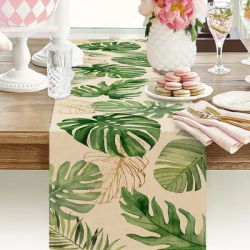 1 morceau de piste de table en feuilles de palmier tropicales, design vert Monstera, adapté aux fournitures de fête Luau intérieure/extérieure, décoration de printemps et d'été, décoration de fête