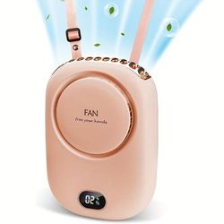 TEMU Usb Rechargeable 2000mah Portable Mini Neck Fan With Hanging Rope, 3 Adjustable Small Fan, Lightweight And , Ideal For Dorm, Office And Travel, Summer Gif
