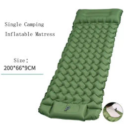 Outdoor Camping Inflatable Pads Single Hiking Ultralight Portable Sleeping Mattress W/Pillow Built-in Inflator Pump 200x66x9cm