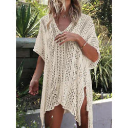 Couleur unie tricot côté cordon maillot de bain couvrir femmes plage vacances crème solaire Smock évider décontracté couvertures