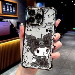 TEMU Kawaii Kuromi Mobile Phone Case For Iphone 16 15 14 11 Pro Xr Xsmax 8 7 Plus, Anti-fall Transparent Soft Back Cover,