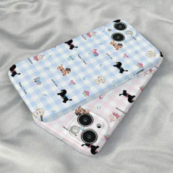KOREAN INS Blue Pink Bow Dog Phone Case for IPHONE 15PRO MAX 14 13 PRO 15 15PLUS 12 13 Mini 11 Acrylic Hard Mobile Phone Cases