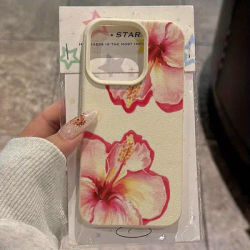 Elegant Pink Hibiscus Flower Lichee Silicone Phone Case For iPhone 16 Pro Max XS X XR 15 14 13 12 11 16 15 Plus Cover Soft Funda