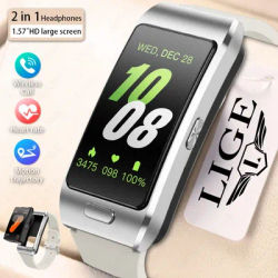 LIGE 2 en 1 TWS casque montre intelligente 1.57 "hommes femmes GPS sport Fitness ECG fréquence cardiaque montres Bluetooth appel musique Smartwatch