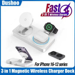 Chargeur de bureau magnétique sans fil 3 en 1, pour iPhone 16-12 Pro Max iWatch 10/9/8/7/6 Airpods