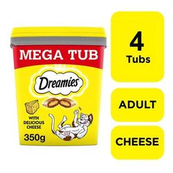 TEMU 4 X 350g Dreamies Adult Cat Treats Mega Tubs Cheese Cat Biscuits (1.4kg)