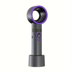 TEMU Usb Rechargeable Portable Bladeless Handheld Fan - 1200mah Mini Hair Dryer, Suitable For Eyelash Extensions, Ideal For Home, Outdoor, Office, Bedroom Air Conditioning