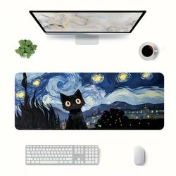 TEMU 1pc Van Gogh Starry Abstract Art Mouse Pad - Large Gaming & Office Mat, Rubber Base With Polyester Layers, Esports Keyboard Support, For Workspac