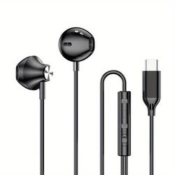 TEMU 1pc Hifi Wired In-ear Headphones With Volume Control, Usb Type C & 3.5mm Connectivity, Condenser Mic, Semi-open- For - No Battery Required