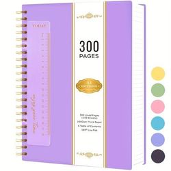 TEMU A4 Spiral Notebook, 300 Pages Notebook Notepad With Bookmark Ruler, 100gsm Lined Paper, No Bleed, Pvc Waterproof Cover Notebook For Writing Note Taking, School Office Supplies, 21 X 28.5cm