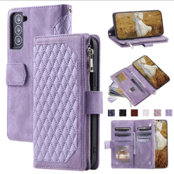Lanyard Rhombic Leather Case for Samsung Galaxy S24 S25 Ultra S23 FE S22 S21 S20 Plus Note20 A17 A07 A56 Flip Wallet Card Cover